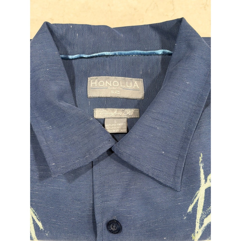 Honolua Surf Co Mens Blue Bamboo Print Button Down Shirt Comfort Fit Large - Picture 2 of 6
